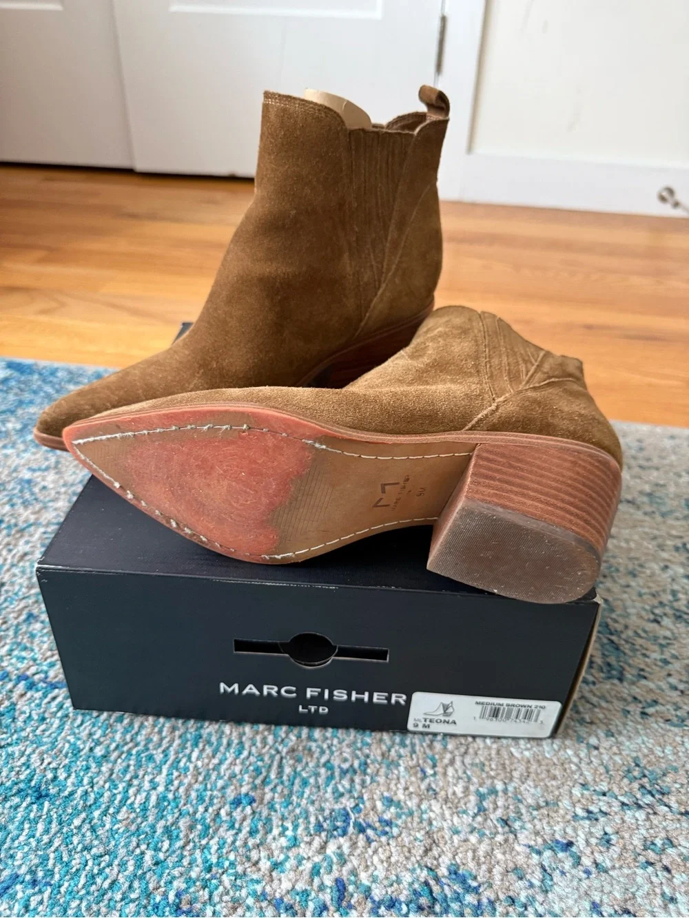 Marc Fisher Style: TEONA Medium Brown Suede Pointed Toe Ankle Booties